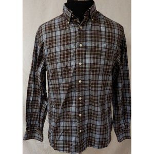 Duck Head Classic Mens Large Brown Blue Stripe Long Sleeve Button Up Shirt